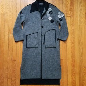 Alissa Artisan Design Gray/Black Long 100% Wool Coat Women's M